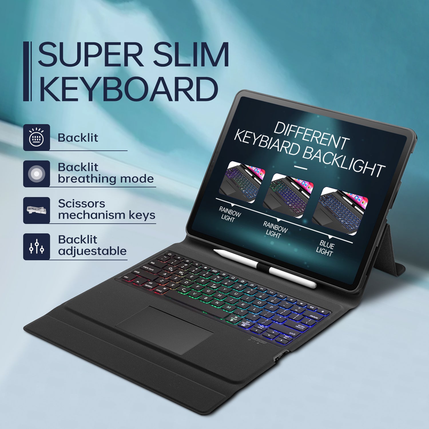 iPad 3rd 4th 5th 6th Pro 12.9' inch keyboard case with trackpad