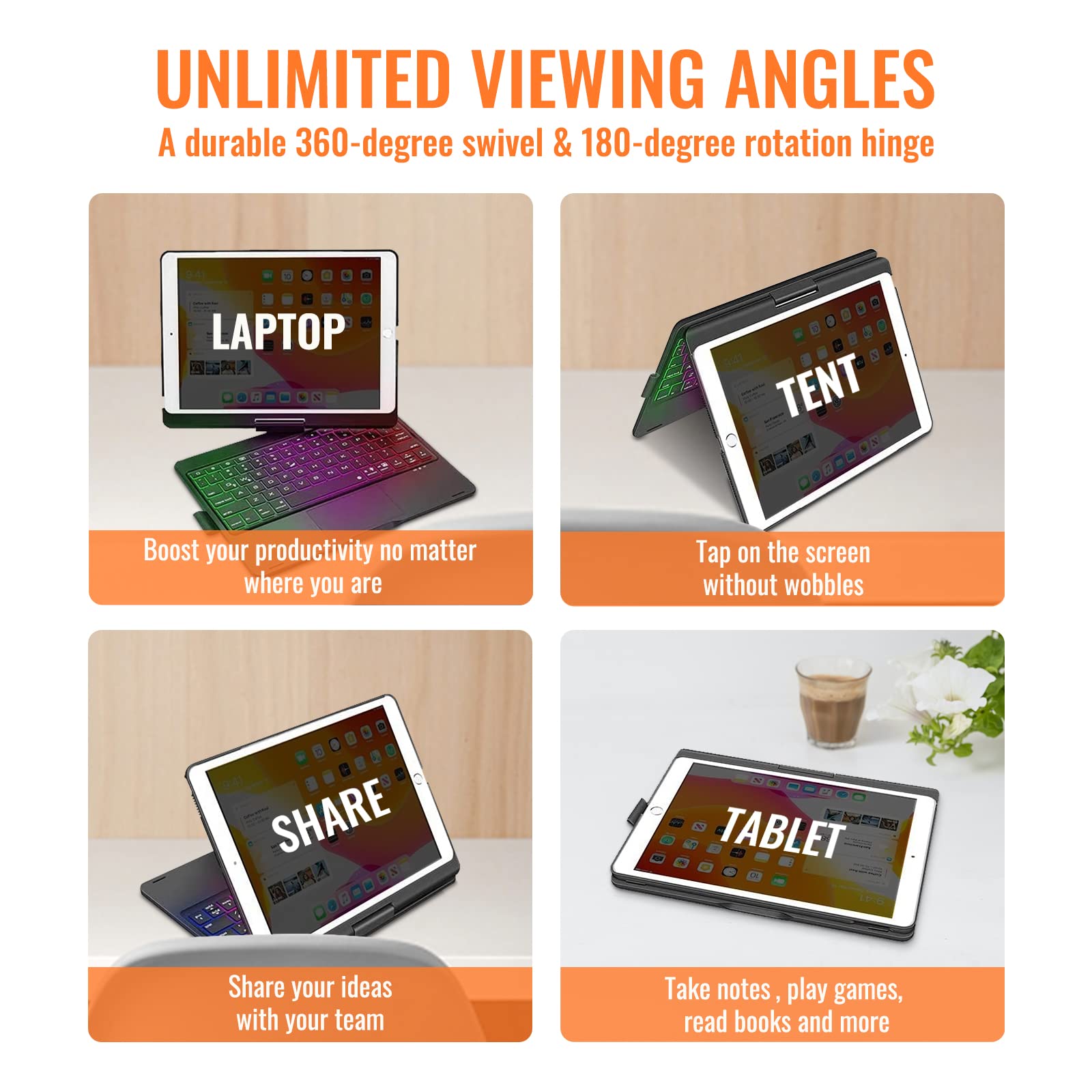iPad Keyboard Case for iPad 7/8/9th Gen 10.2 Air 3rd 10.5 with 360 Screen Rotate
