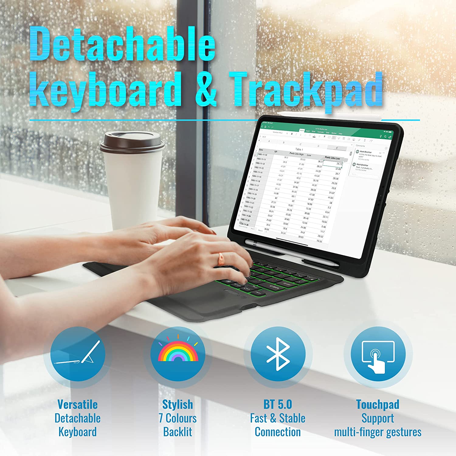 iPad Air 4 Air 5 10.9'& Pro 11' 2021/2022 Detachable Keyboard Case