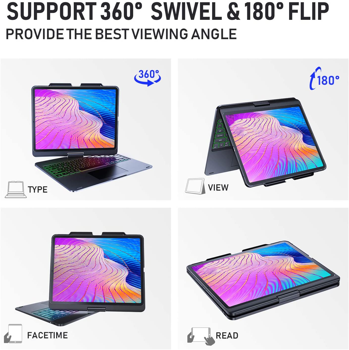 iPad Pro 3rd 4th 5th 6th Gen 12.9' Keyboard Case for with 360 Screen Rotate