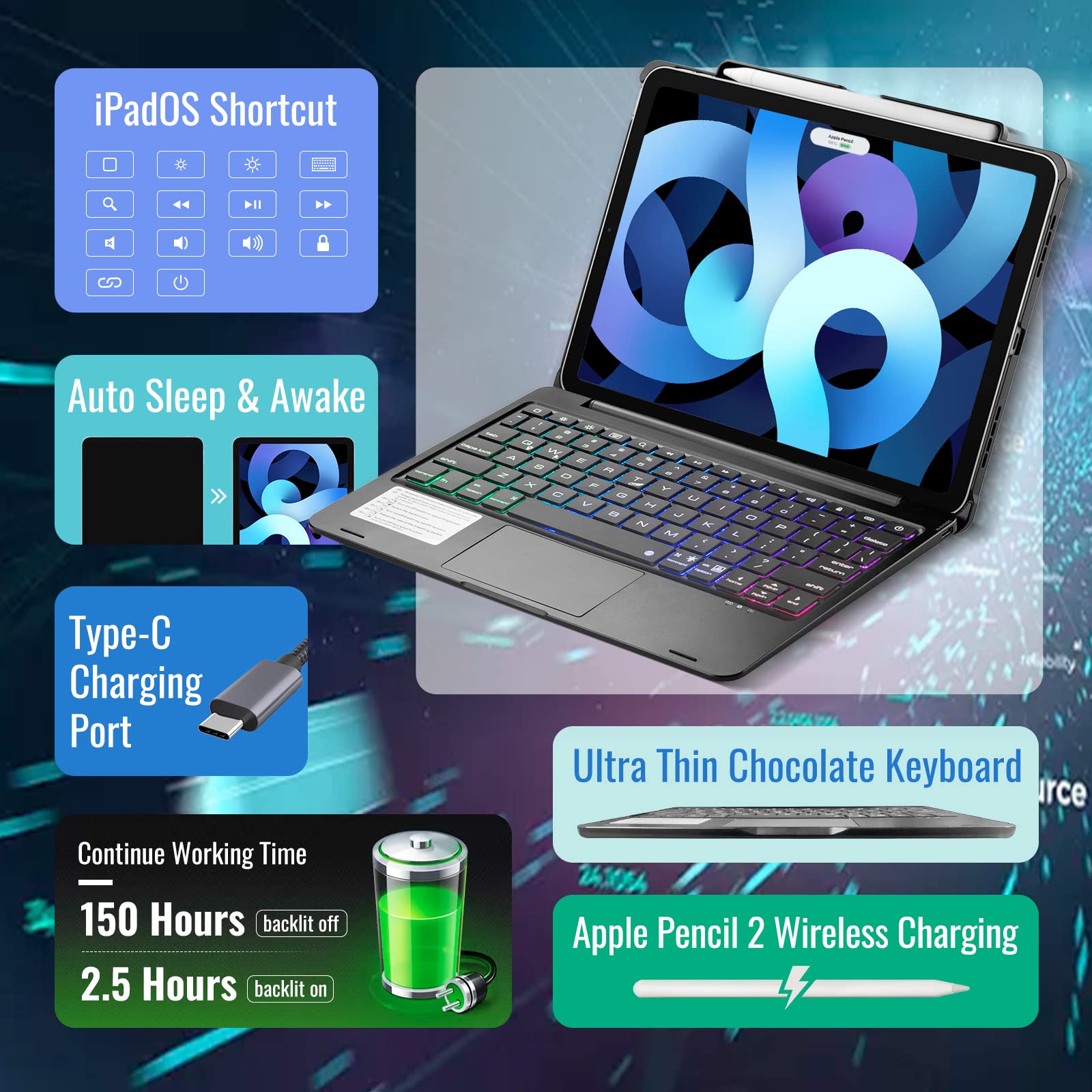 iPad Air 4 Air 5 10.9' & Pro 11' 2021/2022 Keyboard Case