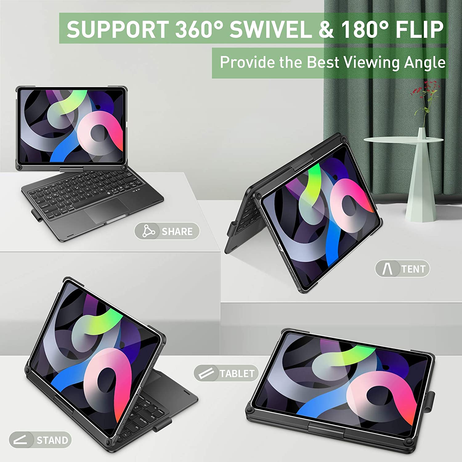iPad Air 4 Air 5 10.9'& Pro 11' 2021/2022 Keyboard Case with 360 Screen Rotate