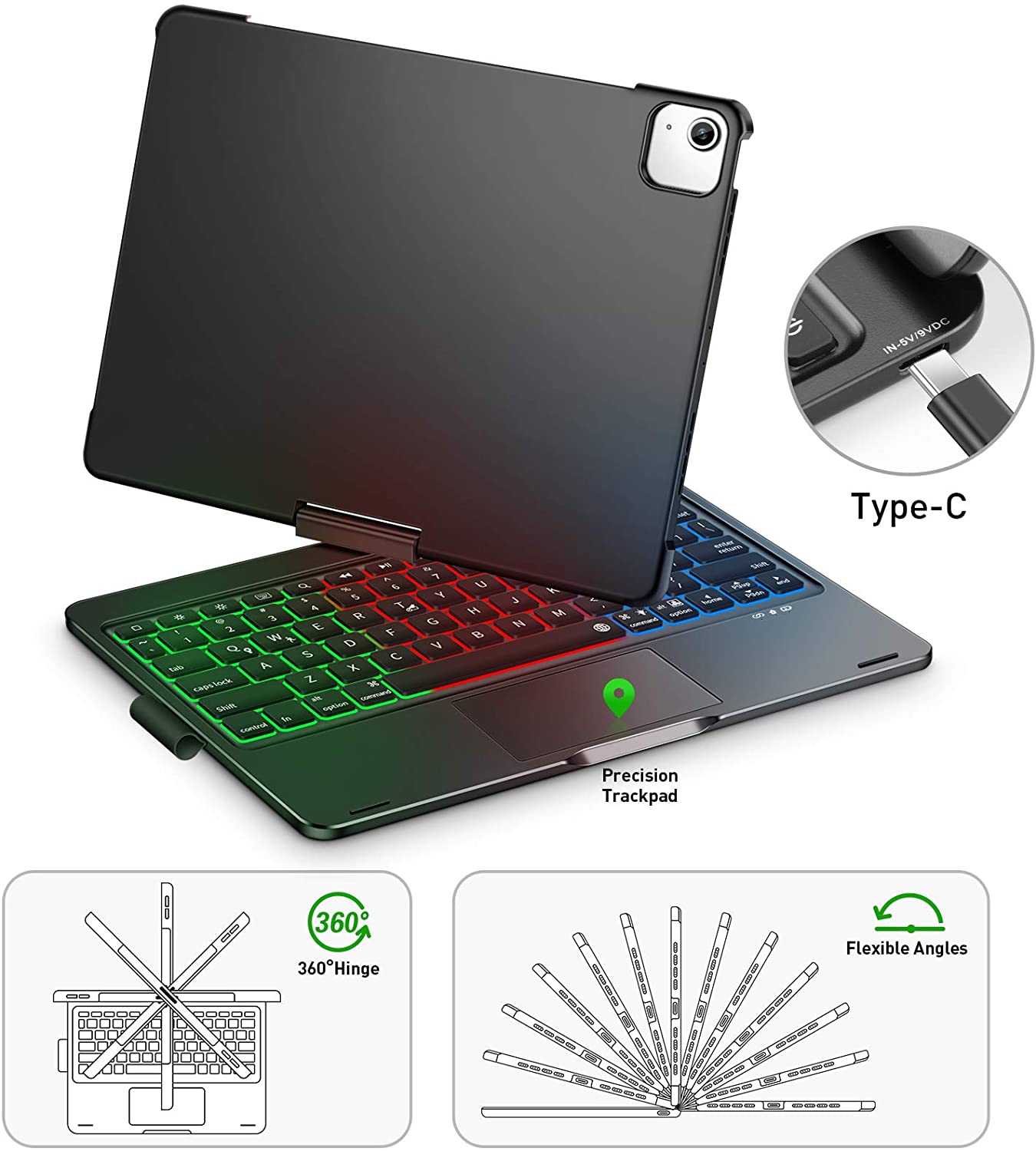 iPad Air 4 Air 5 10.9'& Pro 11' 2021/2022 Keyboard Case with 360 Screen Rotate