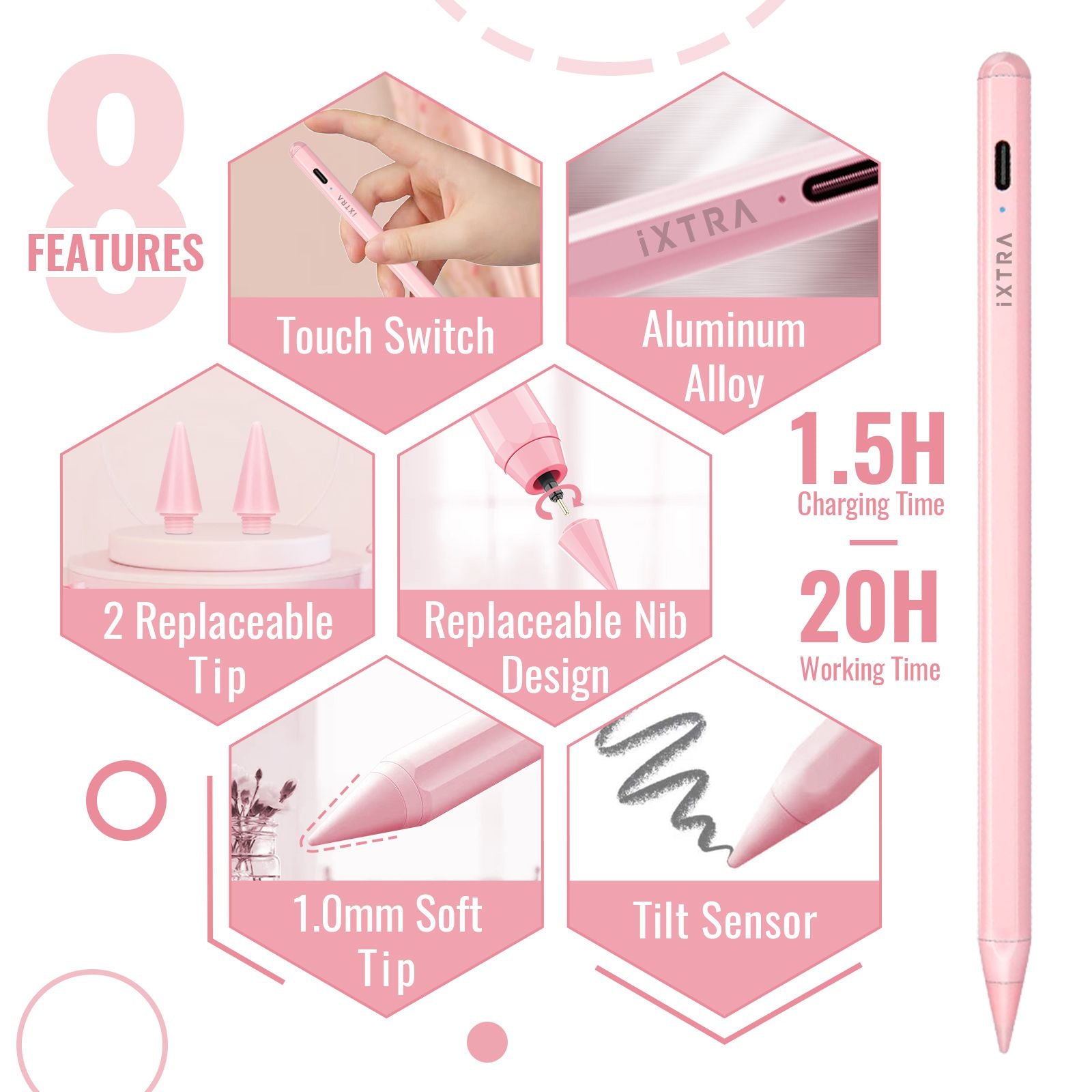 Capacitive Stylus Pen for iPad with Palm Rejection